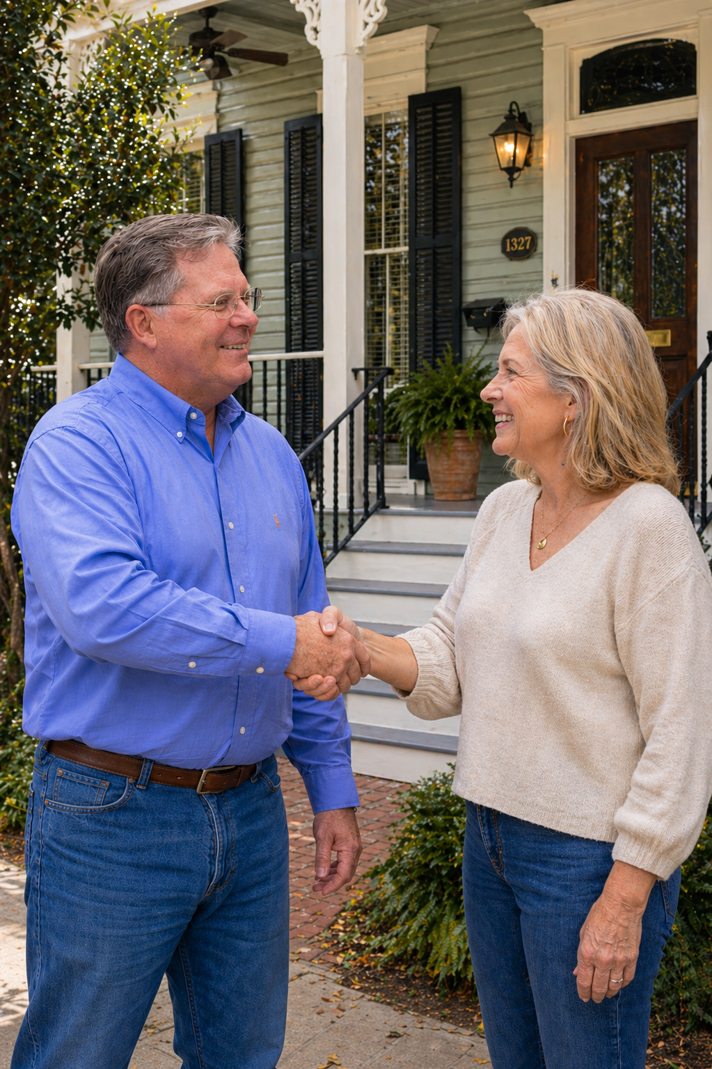 Mike shaking hands with a satisfied homeowner — job done