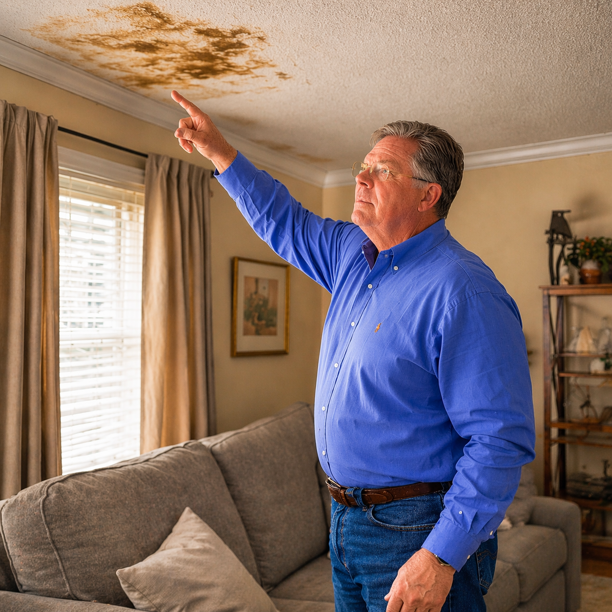 Mike identifying ceiling water damage