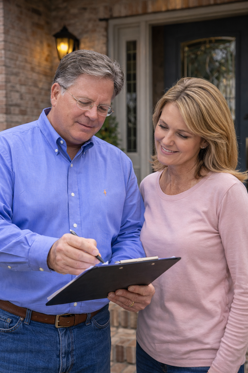 Mike going over the estimate with a homeowner