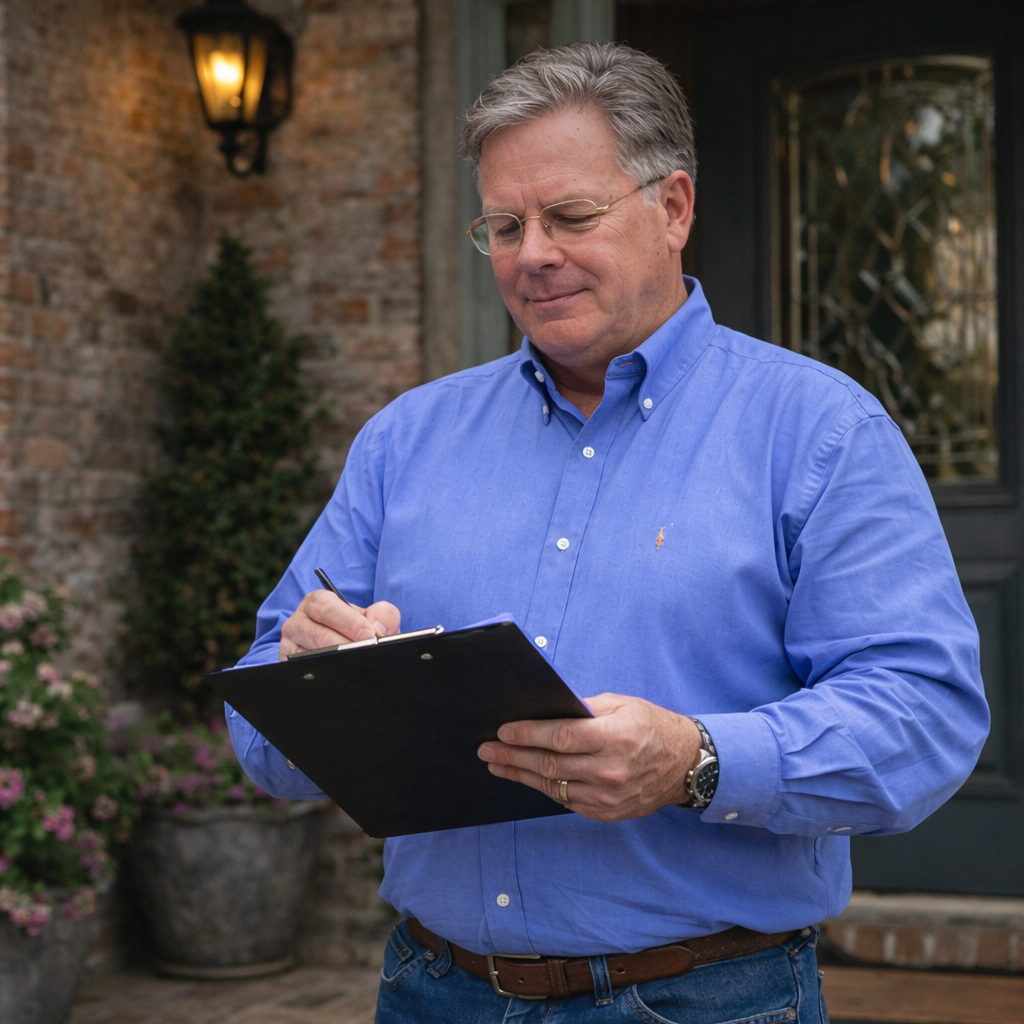 Mike writing up an on-site assessment